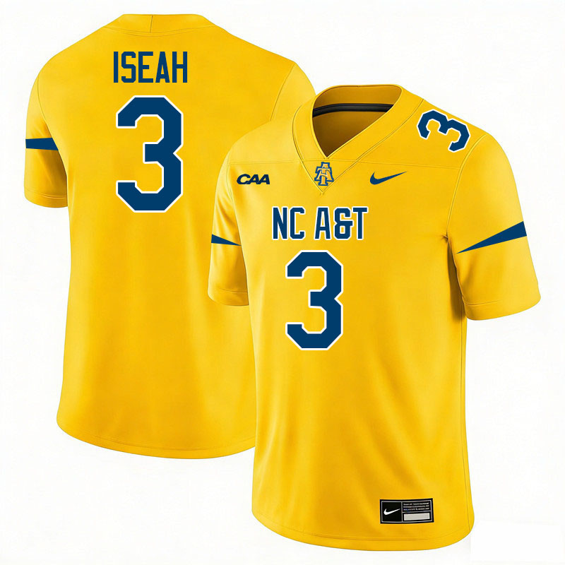 North Carolina A&T Aggies #3 Joshua Iseah College Football Jerseys,Uniforms-Gold